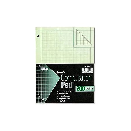 Tops Business Forms Engineering Computation Pad, 8-1/2x11, 3-Hole, 16 Lb. Green Bond, 100 Sheets/Pad 35510
